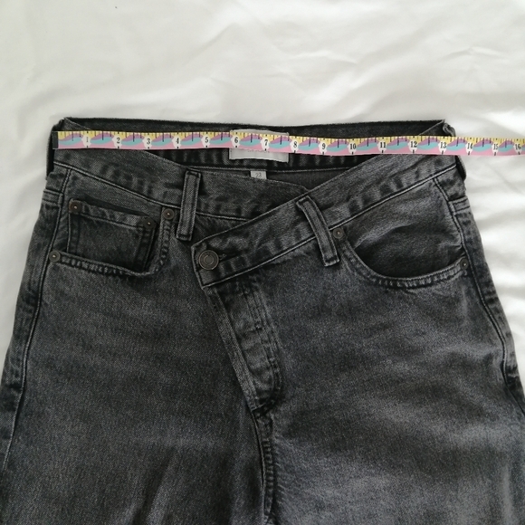 Agolde Criss Cross High Waist Loose Straight Jeans in Synchronize Gray Black 23 - Picture 14 of 16